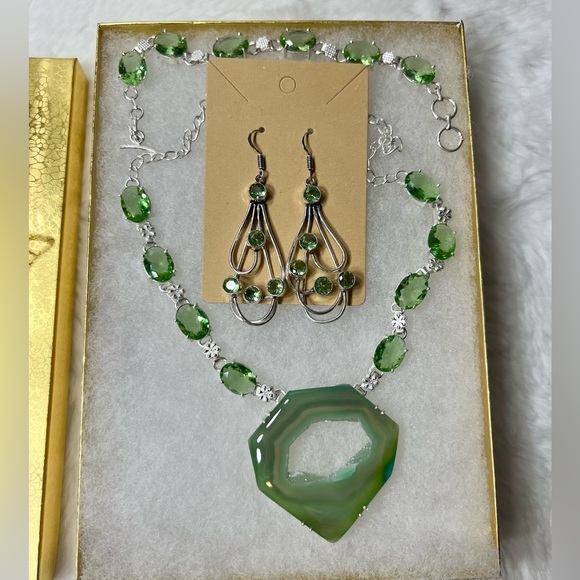 Green Solar Quartz Large Gemstone Necklace & Bracelet ONLY - Picture 7 of 9